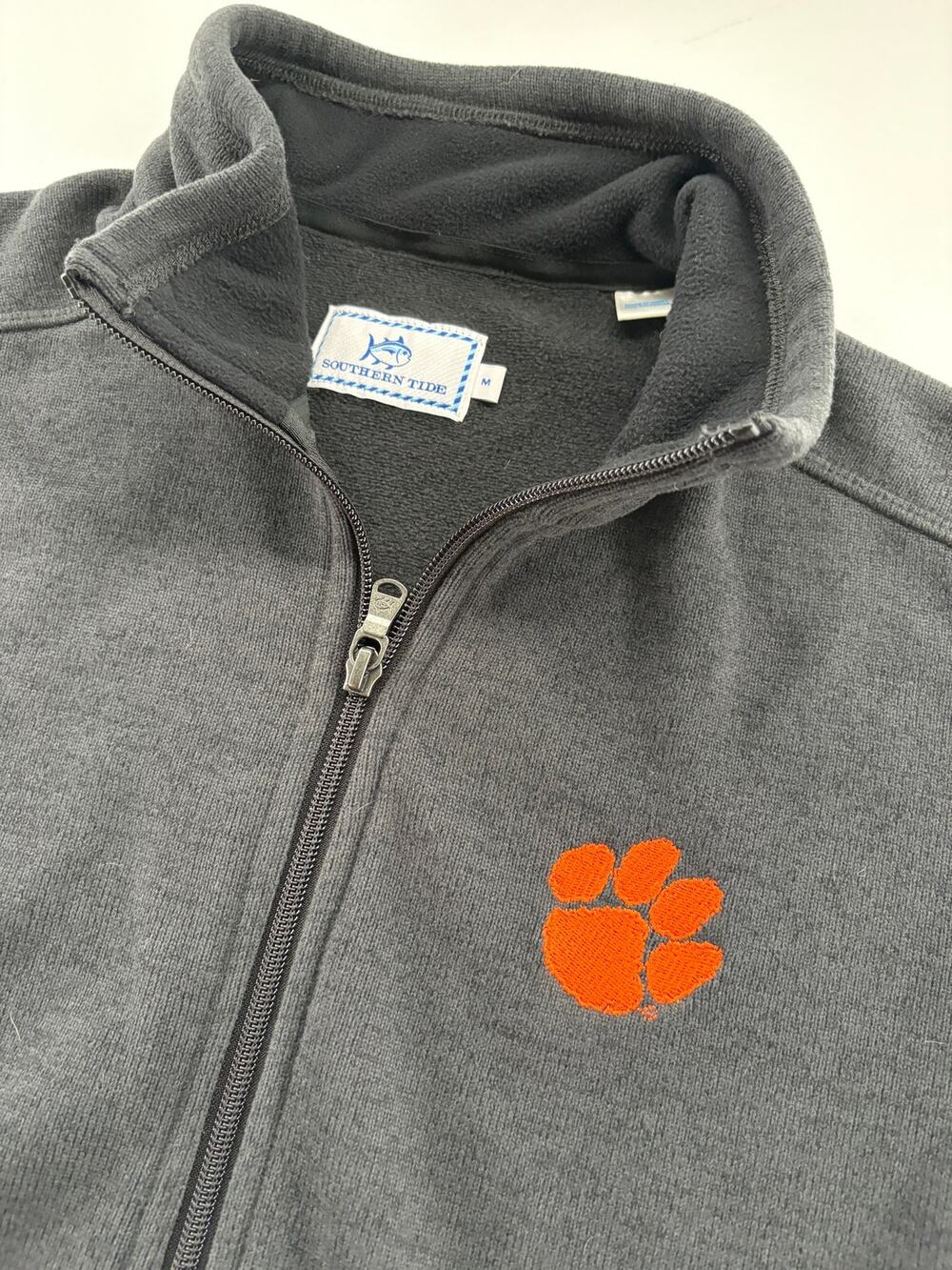 Southern Tide Men's M Full Zip Fleece Vest Clemson Tigers Gray Orange Paw